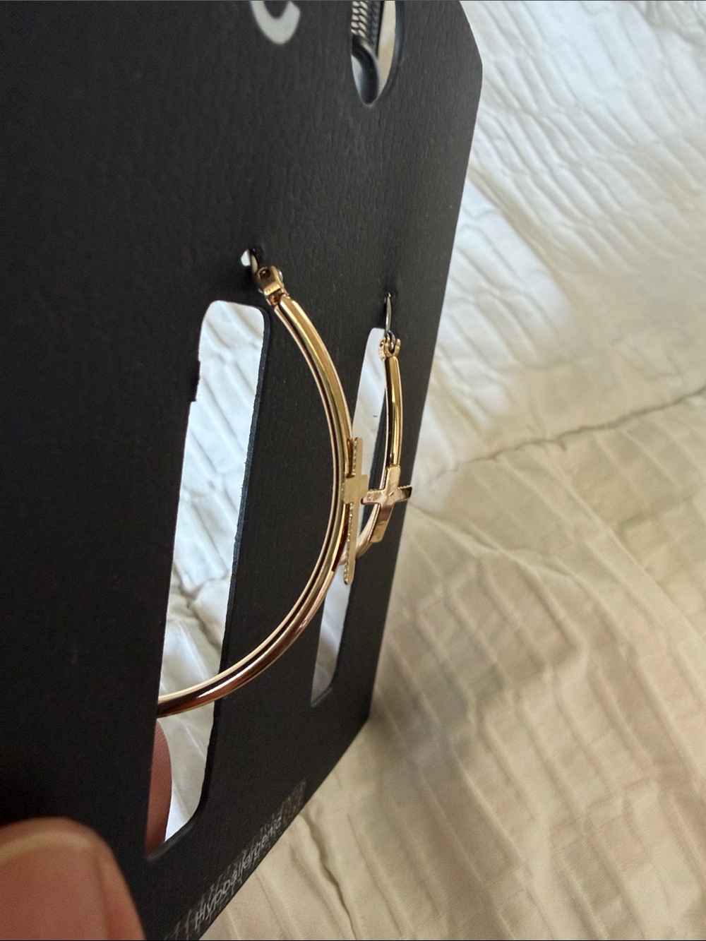 Madden NYC Gold Hoop Earrings with Cross Charm - Picture 4 of 5